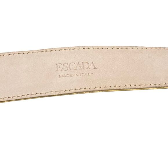 Vintage Escada Yellow Animal Crocodile Pattern Print Leather Belt 40 S